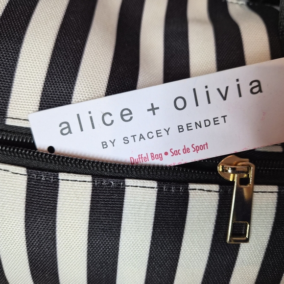 Alice + Olivia Black and White Striped Weekender Duffle Bag - Picture 2 of 11